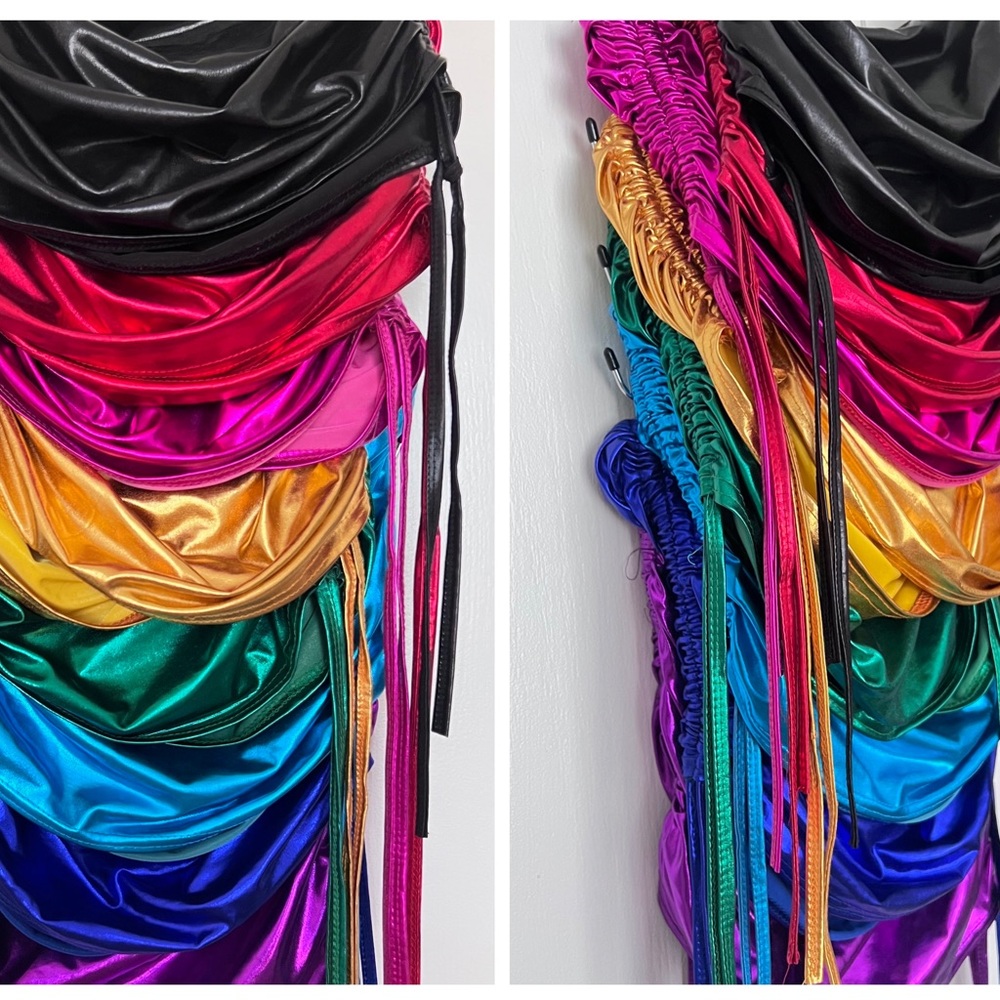 Shiny, metallic, sexy, scrunch, ruched, mini skirt